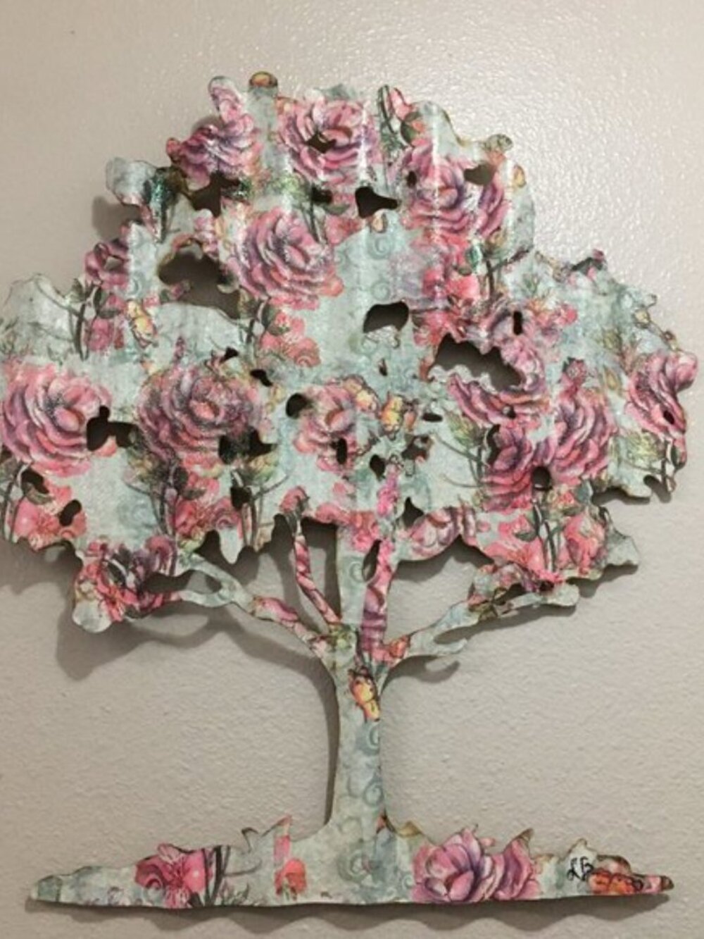 Rose Tree Copper Metal Wall Sculpture 22x23  OOAK